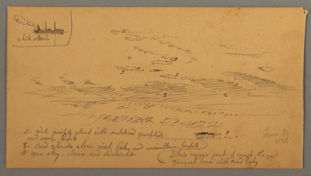 Dessin, Bateau à vapeur, étude du ciel, 30 juin 1866 - Frederic Edwin Church