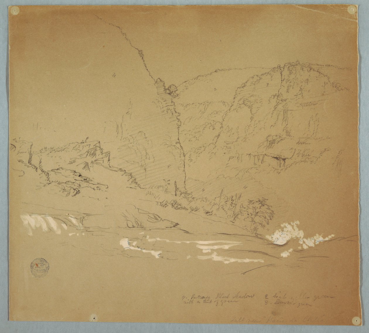 Dessin, ruisseau menant au bord des chutes près de Hacienda Chillo, Équateur, 26 juin 1857 - Frederic Edwin Church