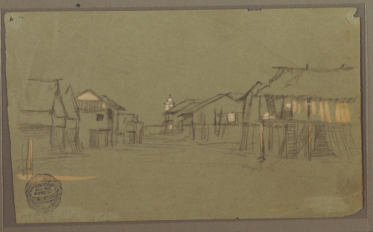Dessin, rue menant à une église, Guayaquil, Équateur, mai 1857 - Frederic Edwin Church