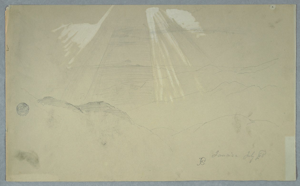Dessin, rayons de soleil éclairant le ciel, Jamaïque, juillet 1865 - Frederic Edwin Church