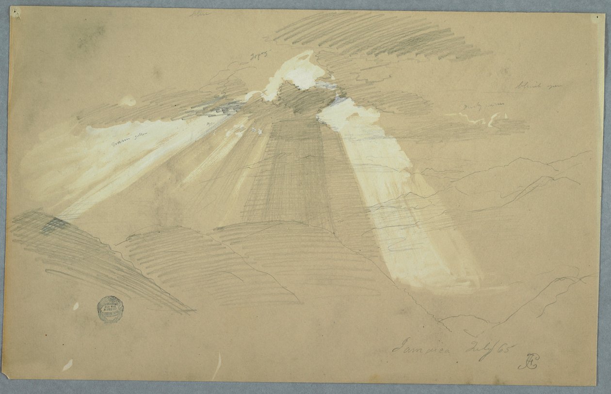 Dessin, soleil traversant les nuages, Jamaïque, juillet 1865 - Frederic Edwin Church