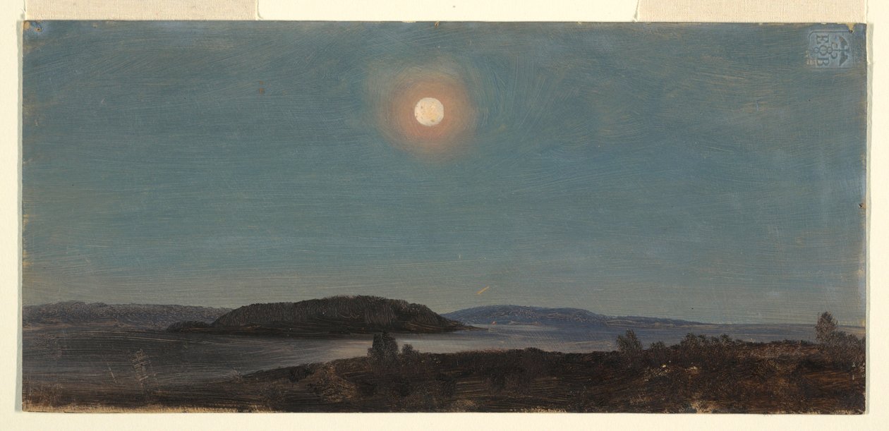 Dessin, soleil ou lune se levant sur les îles Porcupine, Bar Harbor, vers 1860 - Frederic Edwin Church