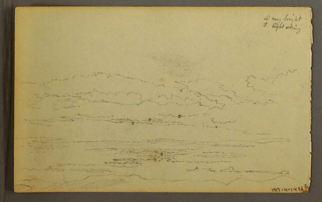 Dessin, Soleil se couchant derrière des collines basses, 1845 - Frederic Edwin Church