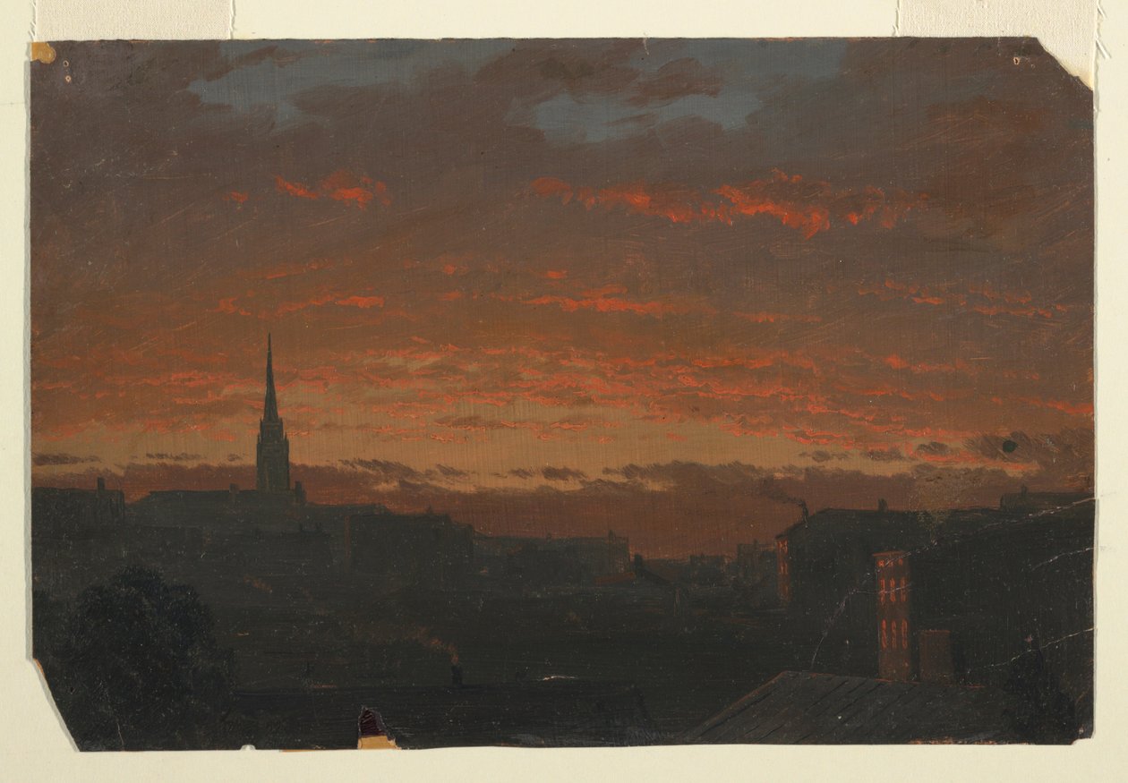 Dessin, Coucher de soleil à Hudson, New York, vers 1860 - Frederic Edwin Church