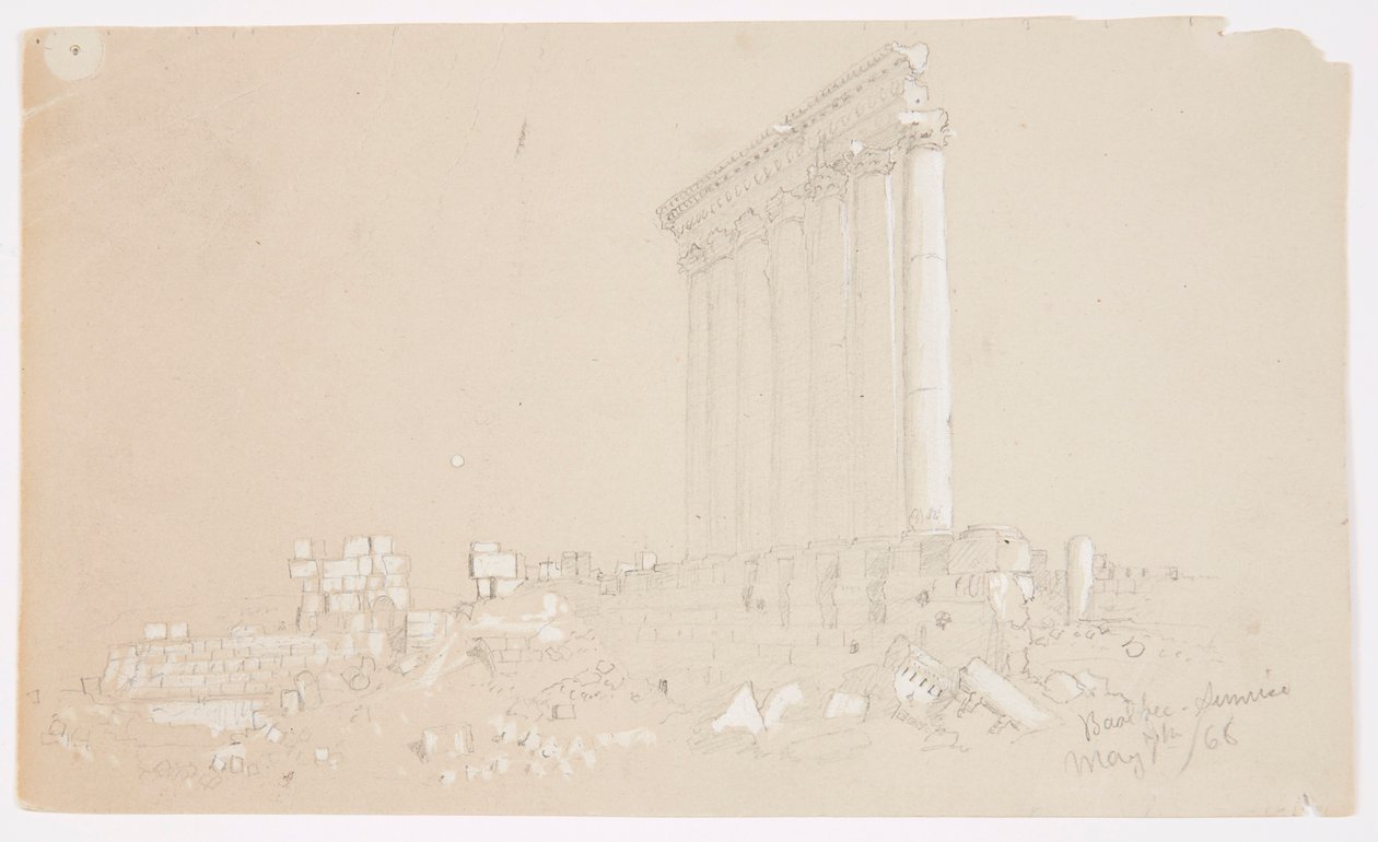 Dessin, Temple de Jupiter au lever du soleil, Baalbek, 7 mai 1868 - Frederic Edwin Church