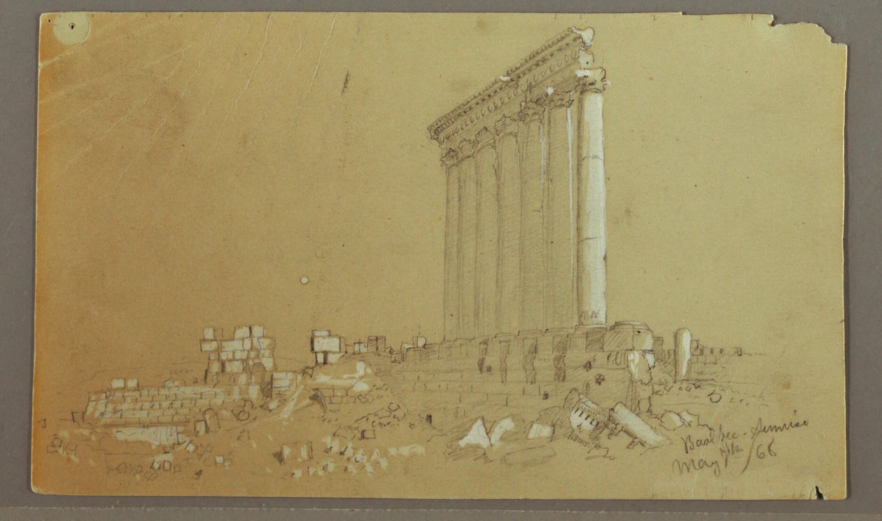 Dessin, Temple de Jupiter au lever du soleil, Baalbek, 7 mai 1868 - Frederic Edwin Church