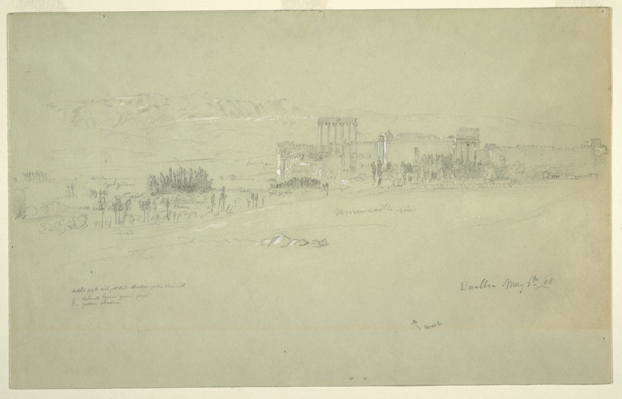 Dessin, Temples, Baalbek, 6 mai 1868 - Frederic Edwin Church
