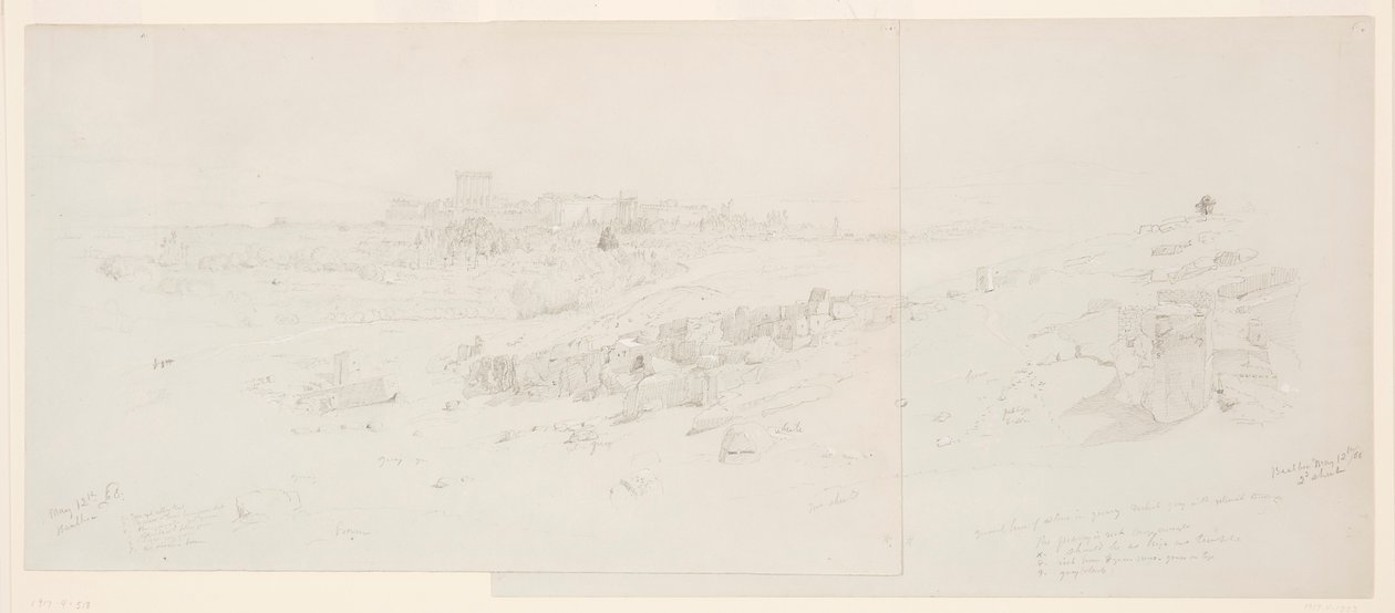 Dessin, temples au matin, Baalbek, 12 mai 1868 - Frederic Edwin Church