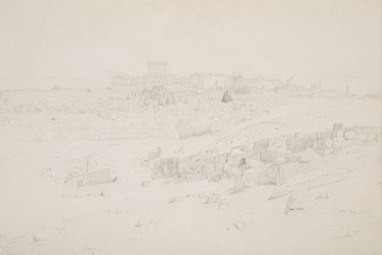 Dessin, temples au matin, Baalbek, 12 mai 1868 - Frederic Edwin Church