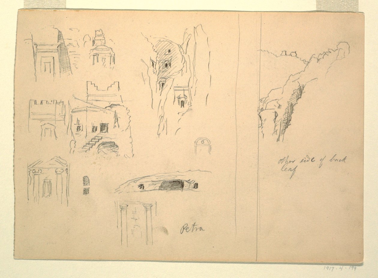 Dessin, Dix études de tombes et une vue de rochers, Petra, Jordanie, 26 février 1868 - Frederic Edwin Church