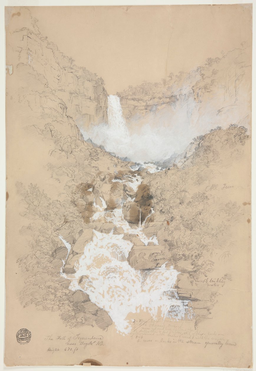 Dessin, chutes de Tequendama près de Bogota, Colombie, juillet 1853 - Frederic Edwin Church