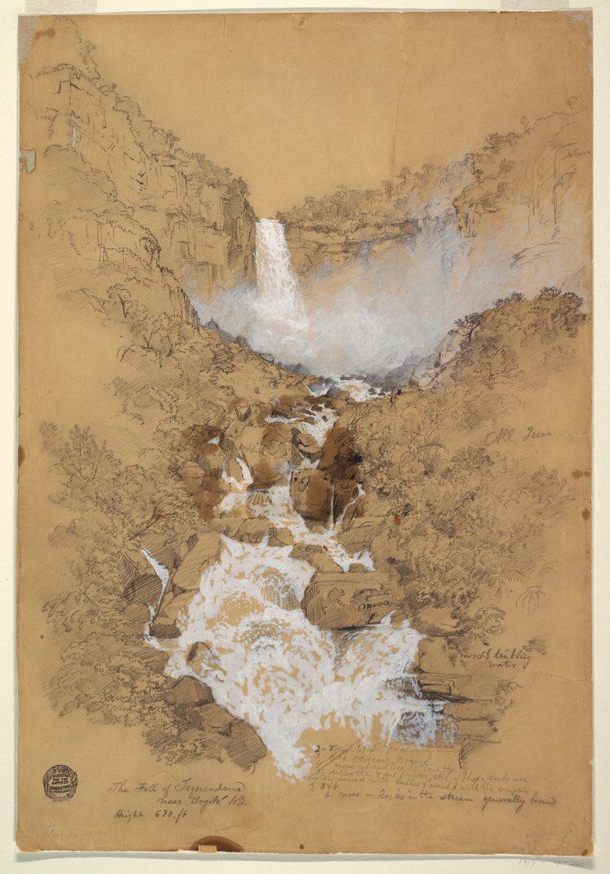 Dessin, chutes de Tequendama près de Bogota, Colombie, juillet 1853 - Frederic Edwin Church