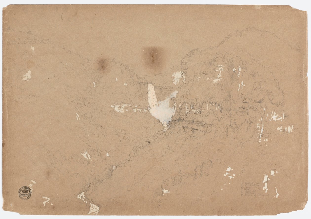 Dessin, chutes de Tequendama près de Bogota, Colombie, 1853 - Frederic Edwin Church
