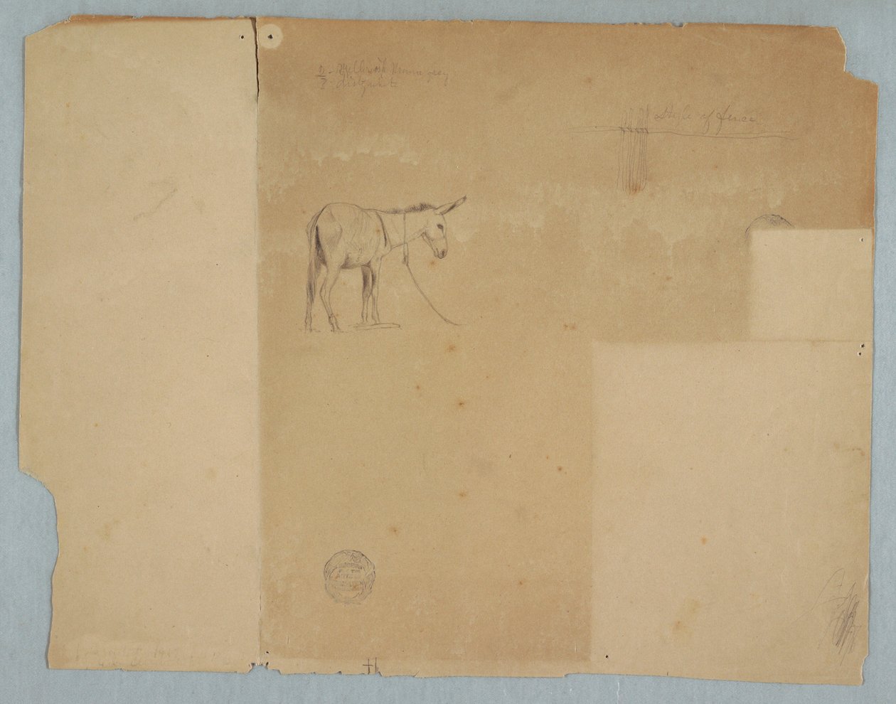Dessin, âne attaché et style de clôture, Amérique du Sud, 1853 - Frederic Edwin Church