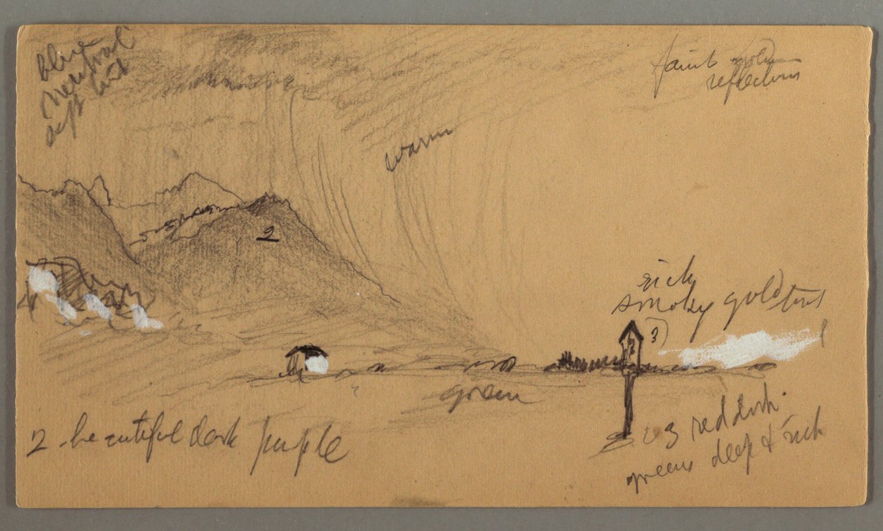 Dessin, orage, montagnes, sculpture de dévotion, Autriche ou Bavière, 1868 - Frederic Edwin Church