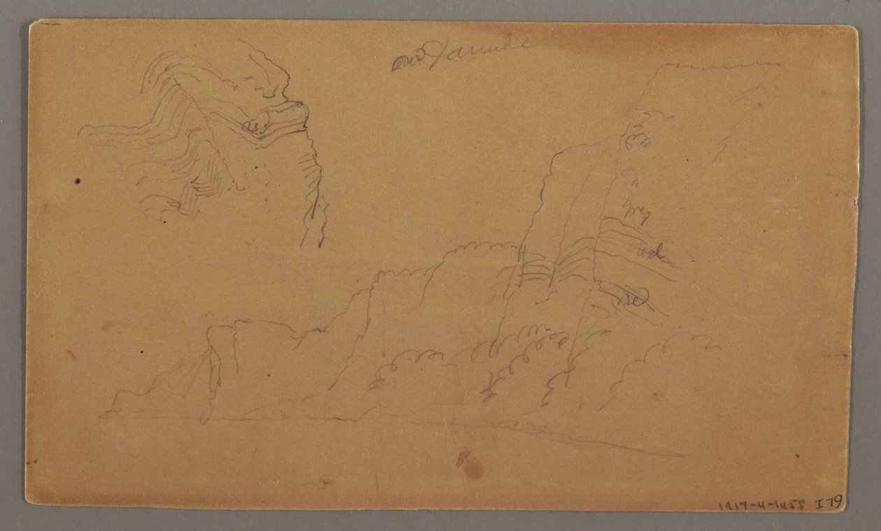 Dessin, maison en bois, deux voiliers, études de toit, peut-être 1868 - Frederic Edwin Church