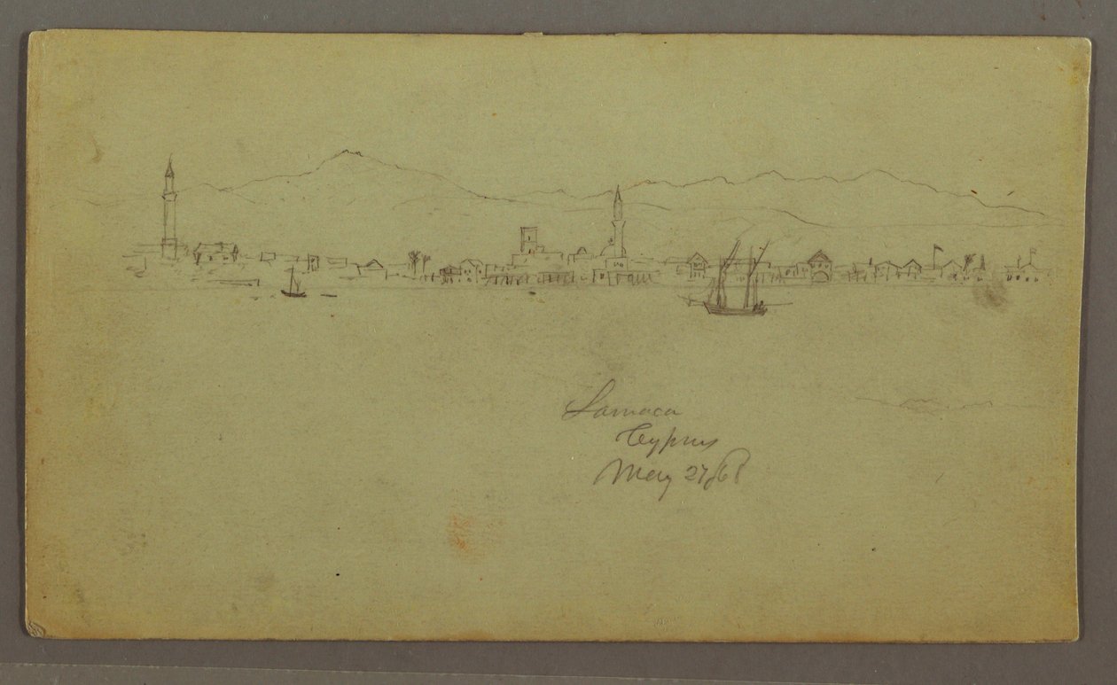 Dessin, ville sur la côte, chaîne de montagnes derrière, 27 mai 1868 - Frederic Edwin Church