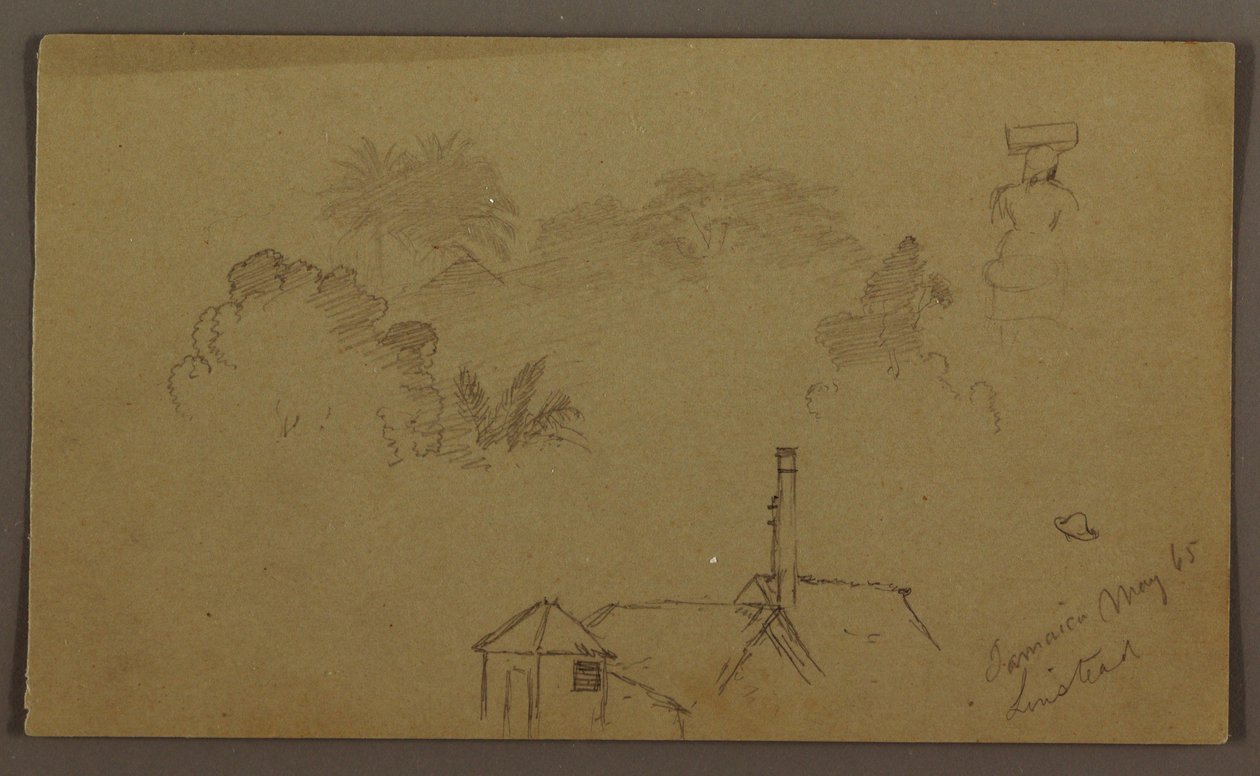 Dessin, arbres, personnage, maison Linstead, mai 1865 - Frederic Edwin Church