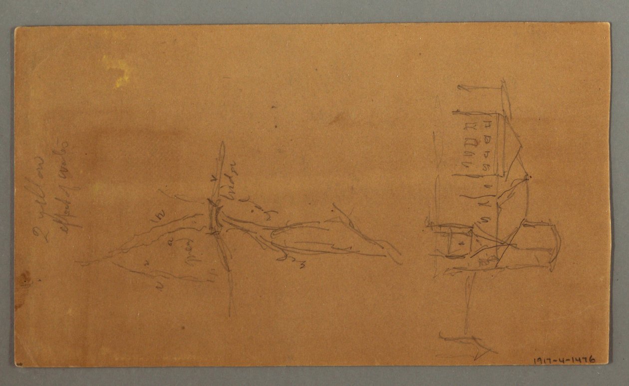 Dessin, deux églises, vallée, cascade, 1868 - Frederic Edwin Church