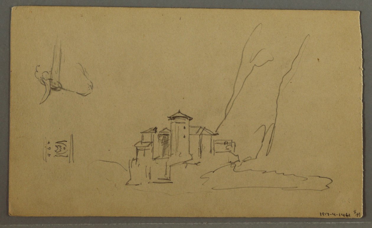 Dessin, vallée, église, St. Gilgen Autriche, peut-être 1868 - Frederic Edwin Church