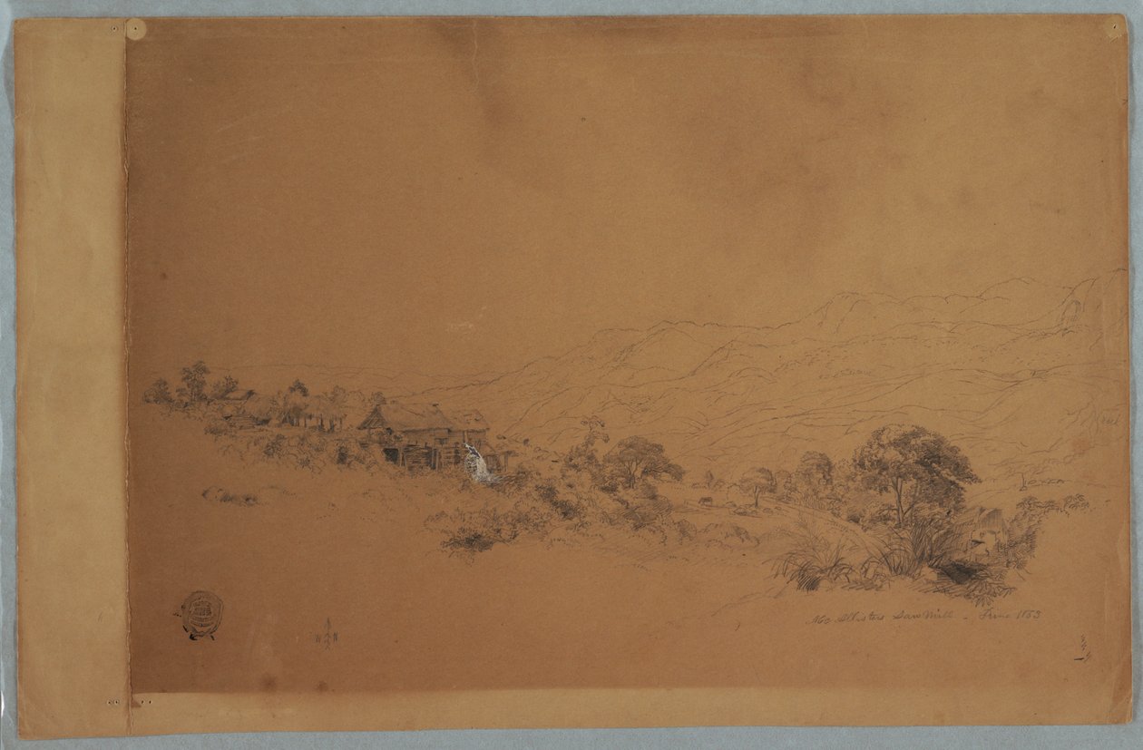 Dessin, vallée avec la scierie McAllisters, Colombie, juin 1853 - Frederic Edwin Church