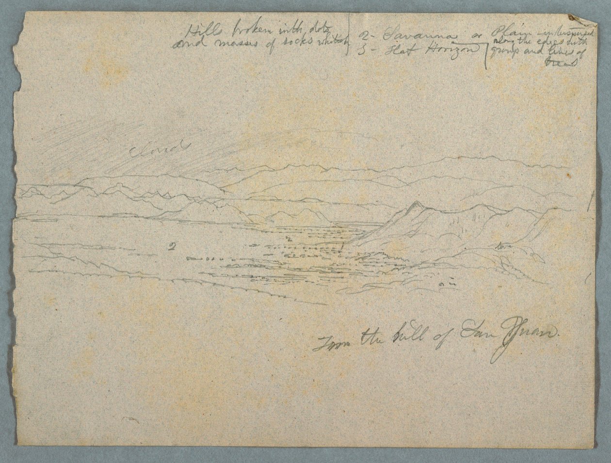 Dessin, Vue de la colline de San Juan, probablement en Colombie, 1853 - Frederic Edwin Church