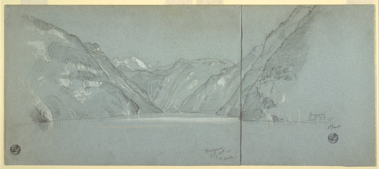 Dessin, Vue du lac Konigssee avec le Falkenstein, près de Berchtesgaden, Bavière, Allemagne, 2e partie, 11 juillet 1868 - Frederic Edwin Church