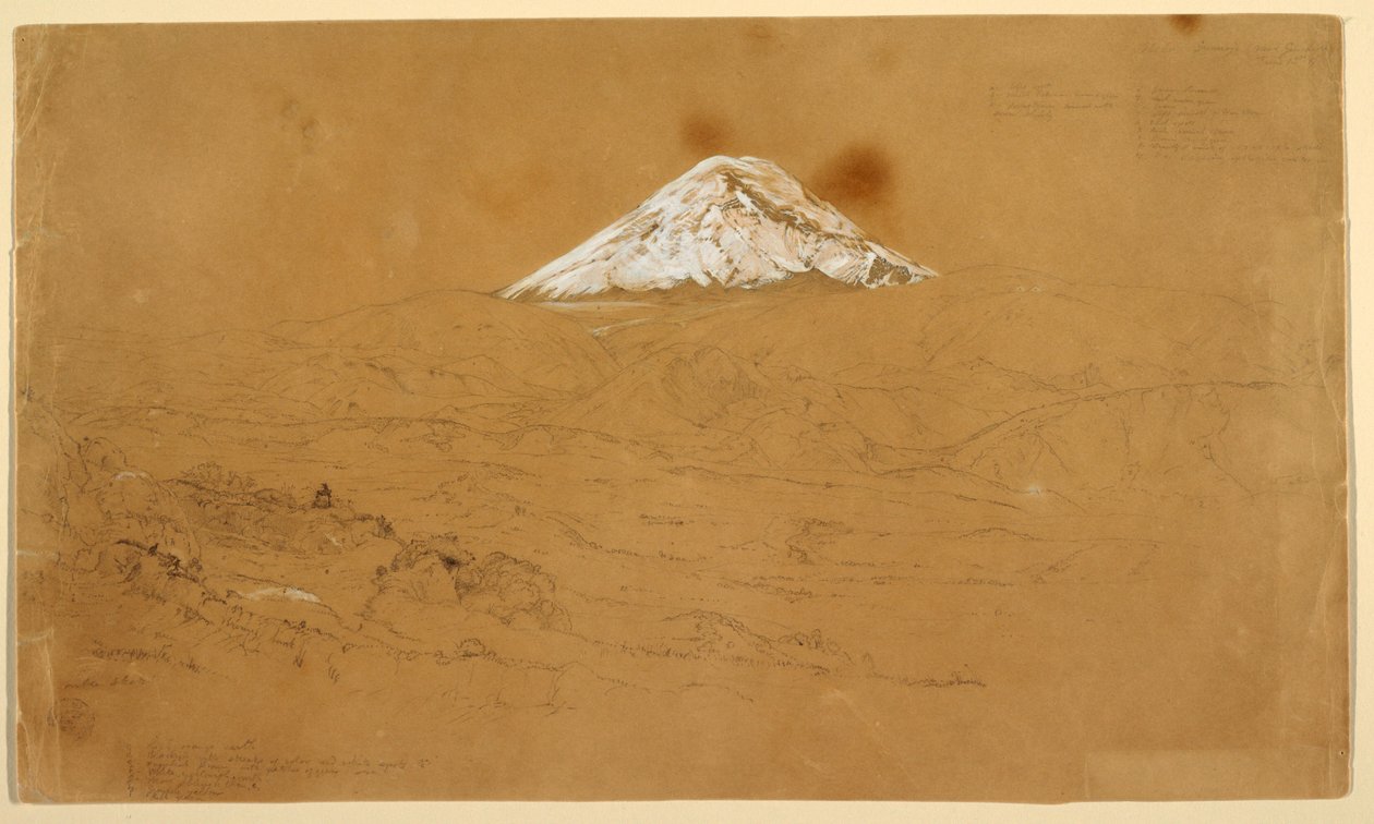Dessin, vue du mont Chimborazo enneigé près de Guanojo et Guaranda, Équateur, 12 juin 1857 - Frederic Edwin Church