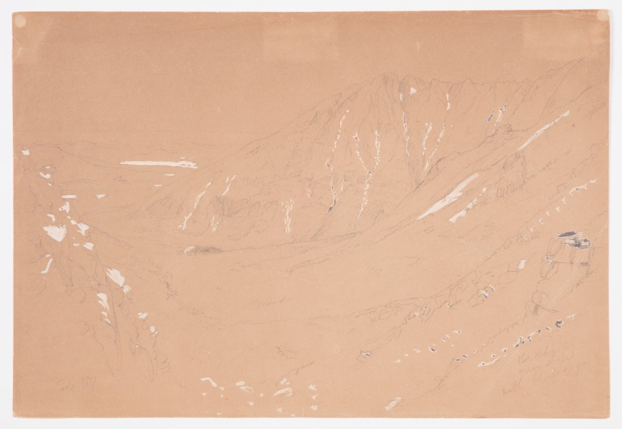 Dessin, Vue vers le Grand Bassin, Mont Katahdin, septembre 1877 - Frederic Edwin Church