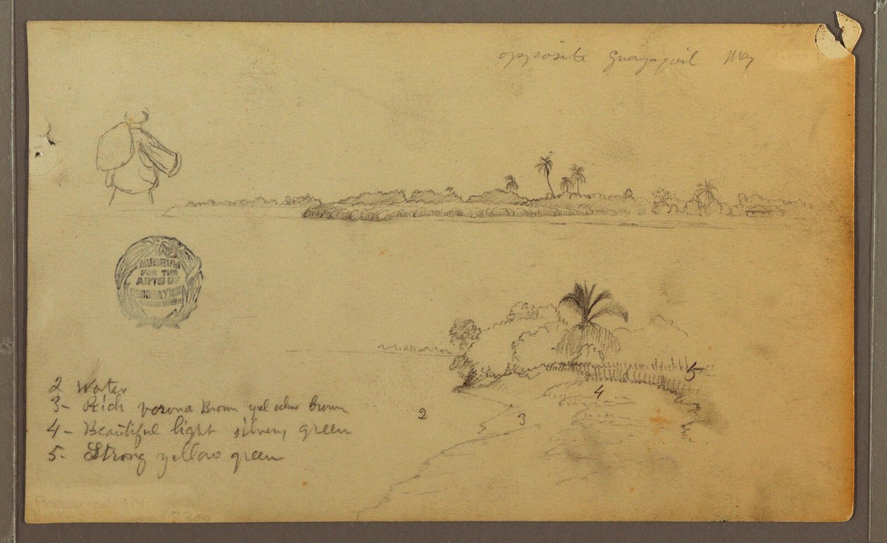 Dessin, Vues de la rive orientale de la rivière Guayas, en face de Guayaquil, Équateur, mai 1857 - Frederic Edwin Church