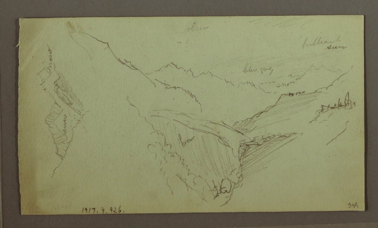 Dessin, village et vallée montagneuse escarpée (Alpes), 1868-69 - Frederic Edwin Church