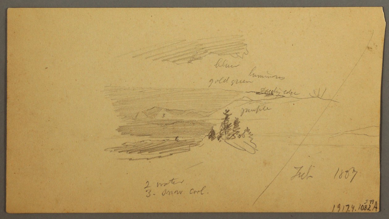 Dessin, colline boisée, vallée vallonnée, soleil, janvier 1866 - Frederic Edwin Church