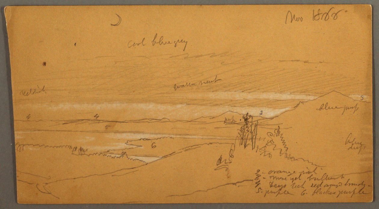 Rivière à travers une vallée de montagne avec ciel et croissant de lune - Frederic Edwin Church