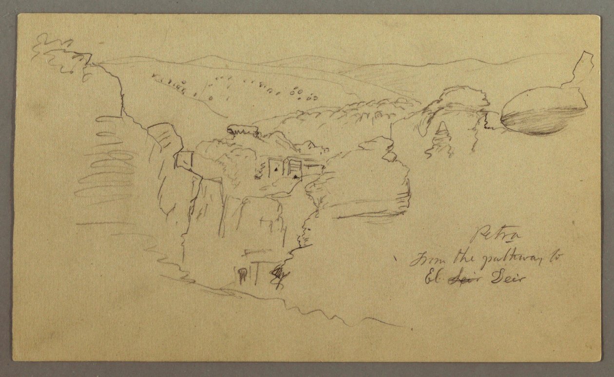 Croquis. Vue de Khirbet en Wasara "Petra / depuis le chemin vers / El Deir" - Frederic Edwin Church
