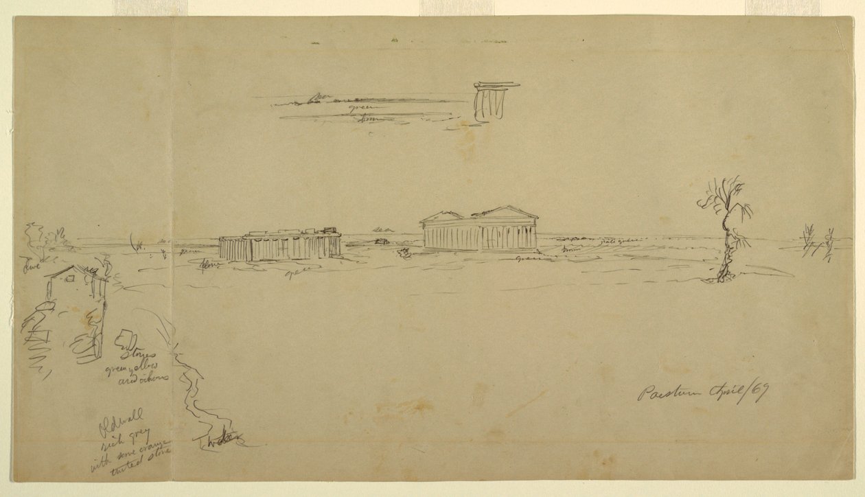 Vues de la basilique et du temple de Neptune, Paestum, Italie - Frederic Edwin Church