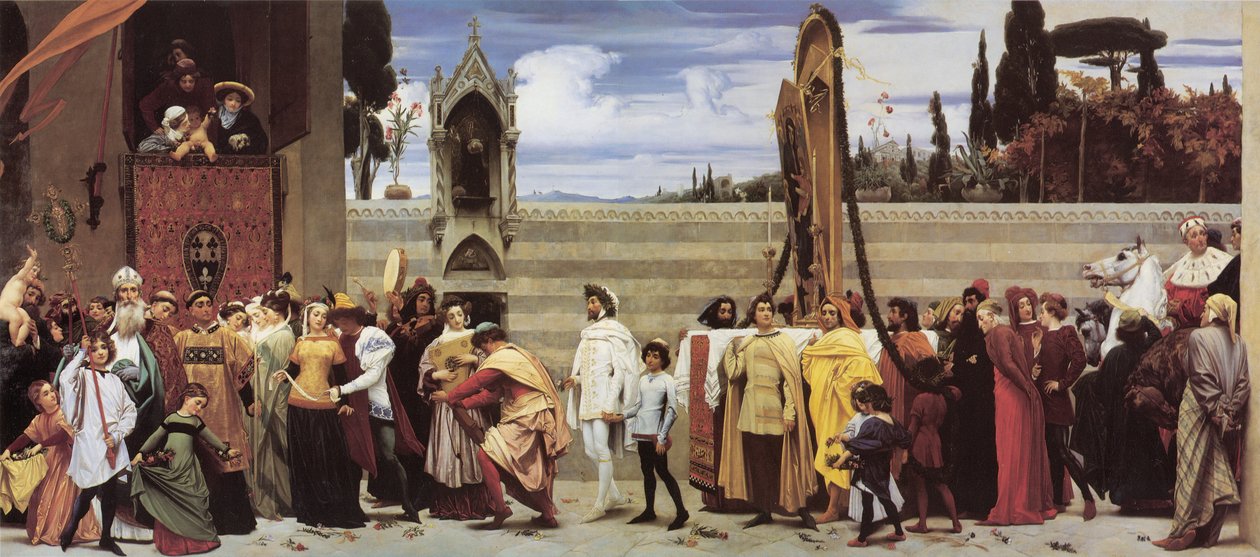 La célèbre Madone de Cimabue est portée en procession dans les rues de Florence". - Frederic Leighton
