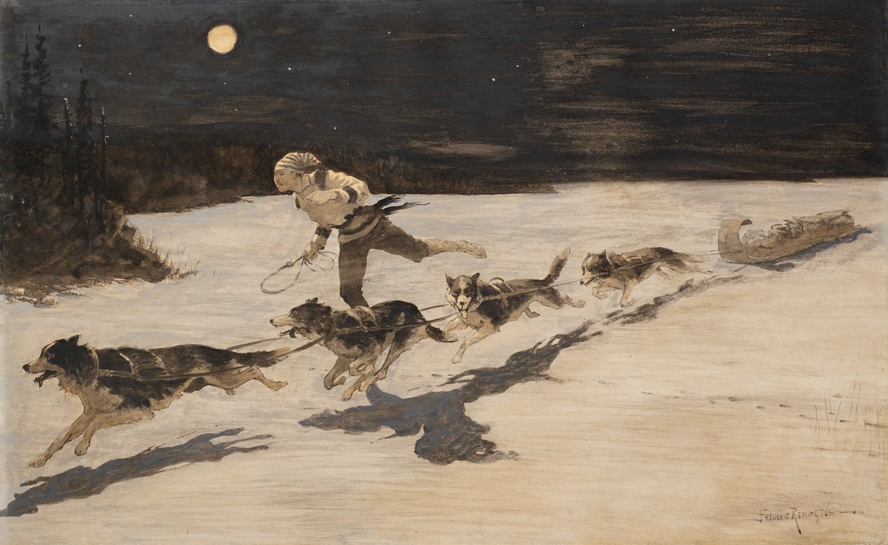 Chiens "Huskie" sur la route gelée (Talking Musquash) - Frederic Remington