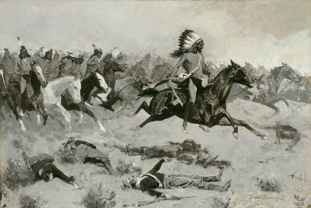 Les loges rouges précipitées à travers la ligne - Frederic Remington