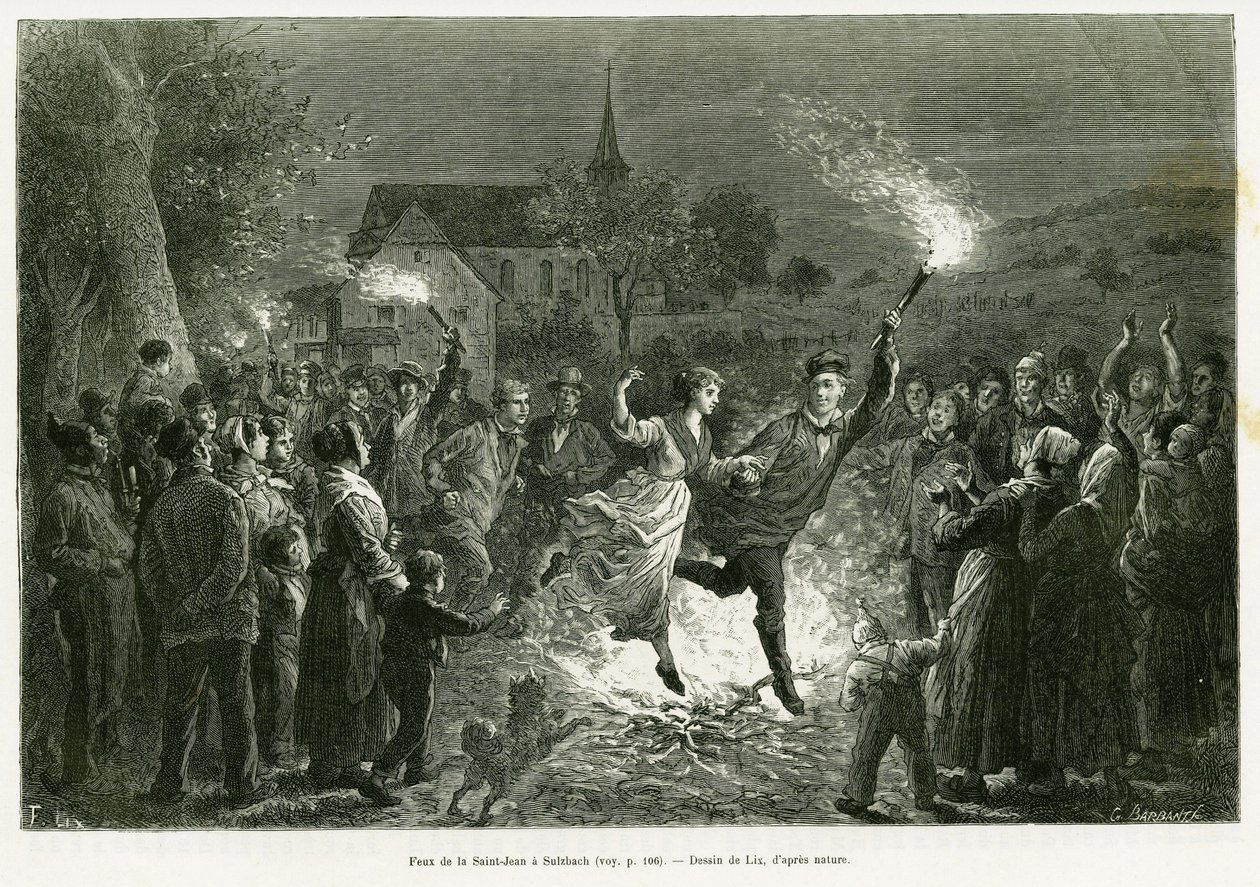 Feu de la Saint-Jean à Sulzbach. Gravure par Lix pour illustrer l