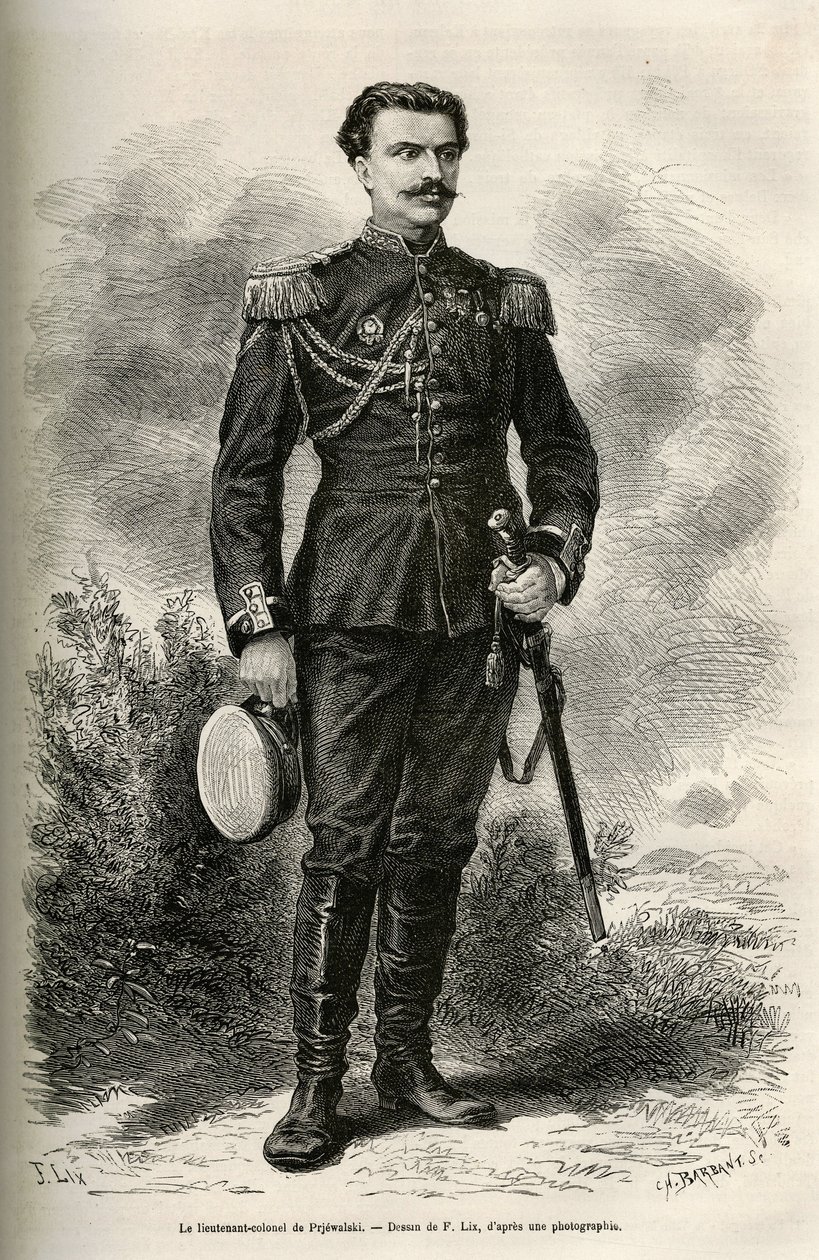 Portrait du voyageur et narrateur Lieutenant Colonel de Prjewalski (illustration du voyage en Mongolie et au pays des Tangoutes, 1870-1873, par le Lieutenant Colonel de Prjewalski) - Frederic Theodore Lix