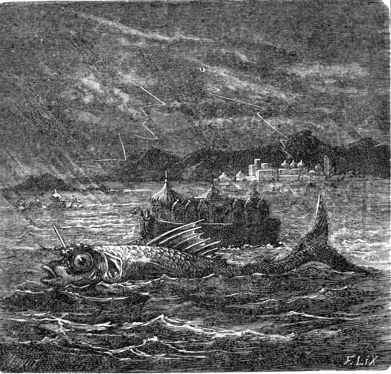 Le poisson géant du déluge universel selon les Hindous - Frederic Theodore Lix