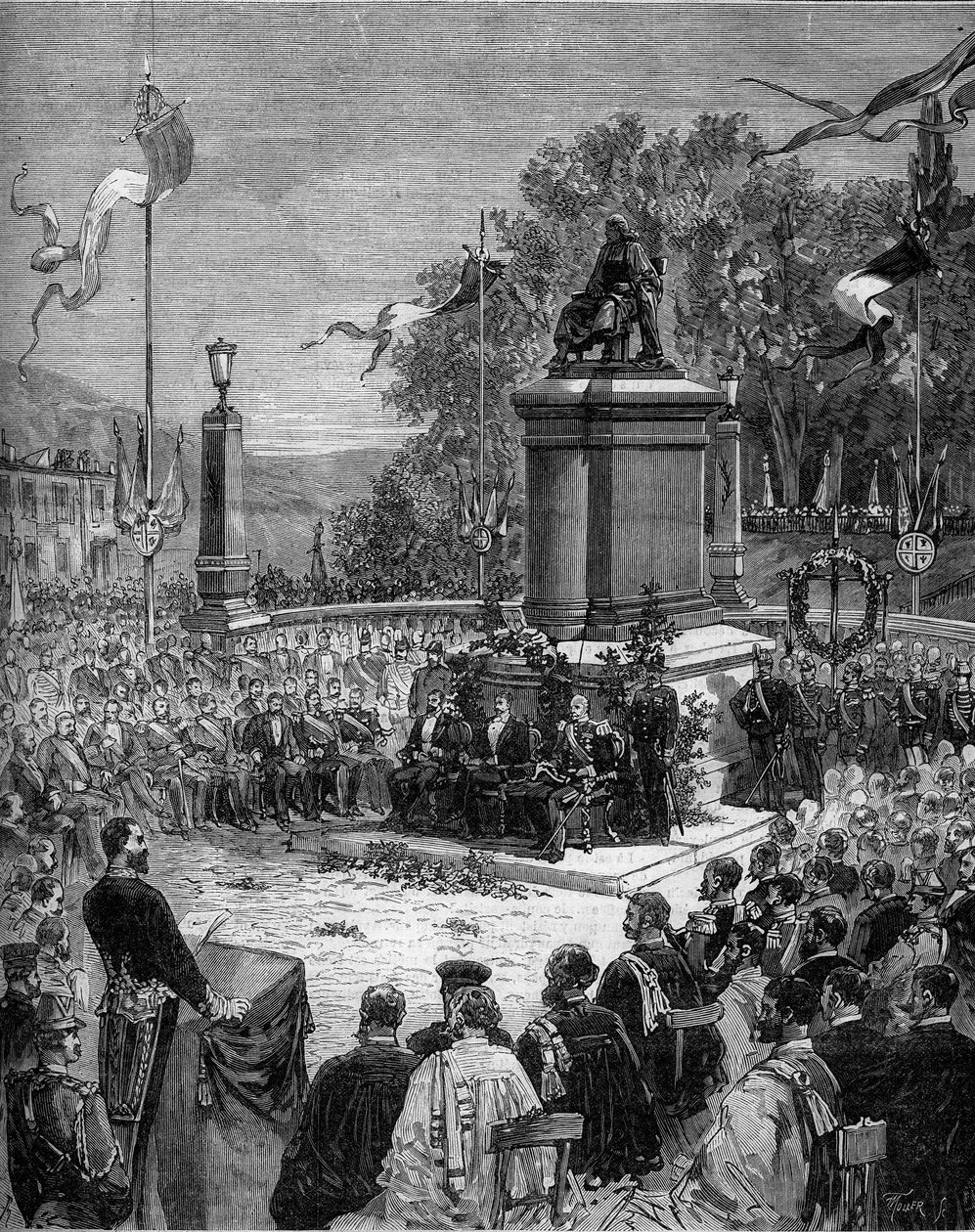Inauguration de la statue de Blaise Pascal (1623-1662) sur la Place Saint Herem de Clermont-Ferrand, Puy-de-Dôme (63). 5 septembre - Frederic de Haenen