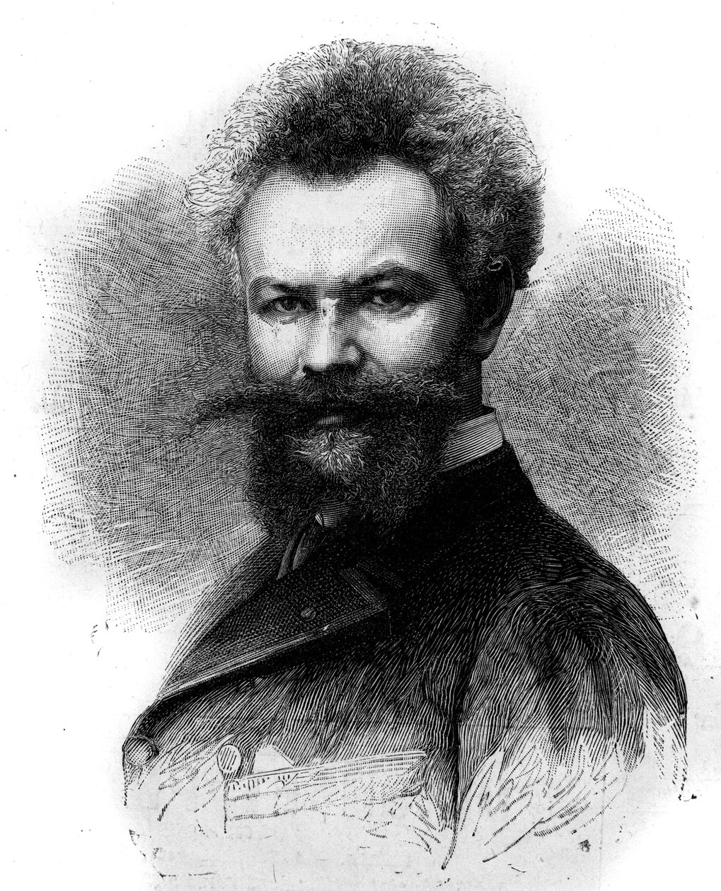 Portrait de Mihály Munkácsy, peintre hongrois. Gravure dans « Le Monde Illustré » n°1306 du 8 avril 1882 - Frederic de Haenen