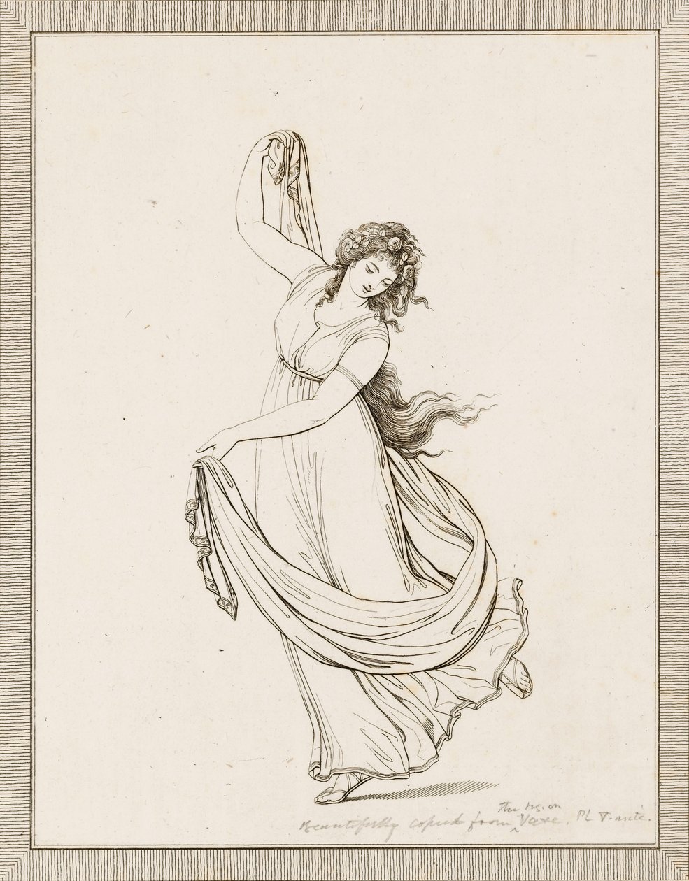 Emma, Lady Hamilton, dans une pose classique, dansant et posée sur son pied droit - Frederich (after) Rehberg