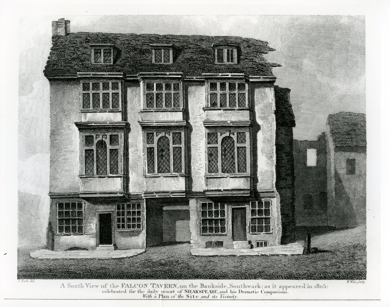 Vue sud de la taverne du Faucon, sur Bankside, Southwark, gravée par William Wise, 1811 - Frederick Nash