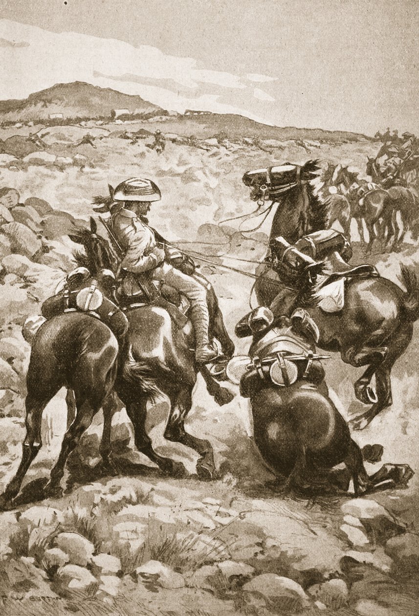 Sur les talons de De Wet : Infanterie montée attaquant un train de chariots, illustration de 