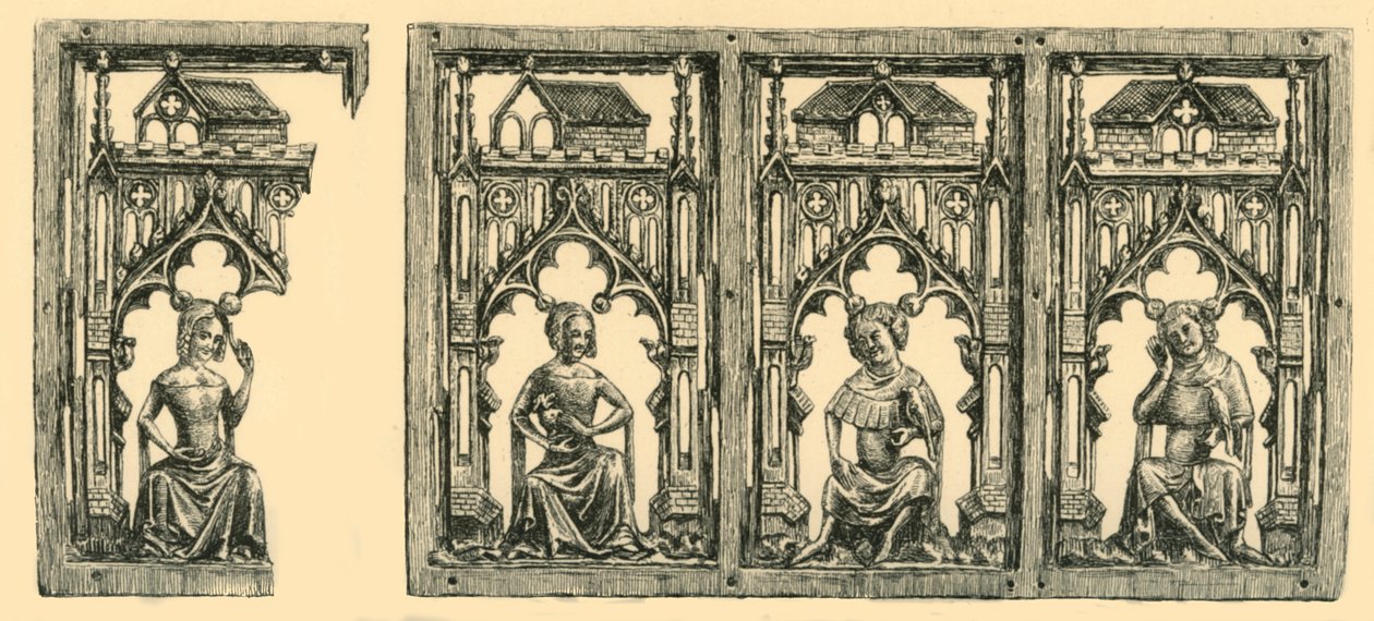 Chevaliers et dames assis sous des dais, panneau d
