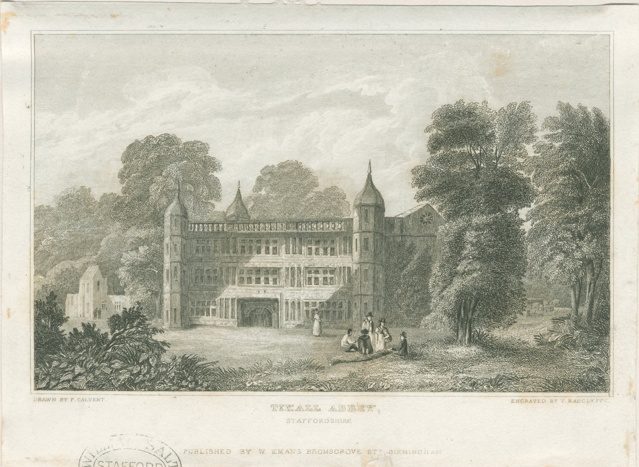 Tixall Hall - Portail : gravure, vers 1830 - Frederick Calvert