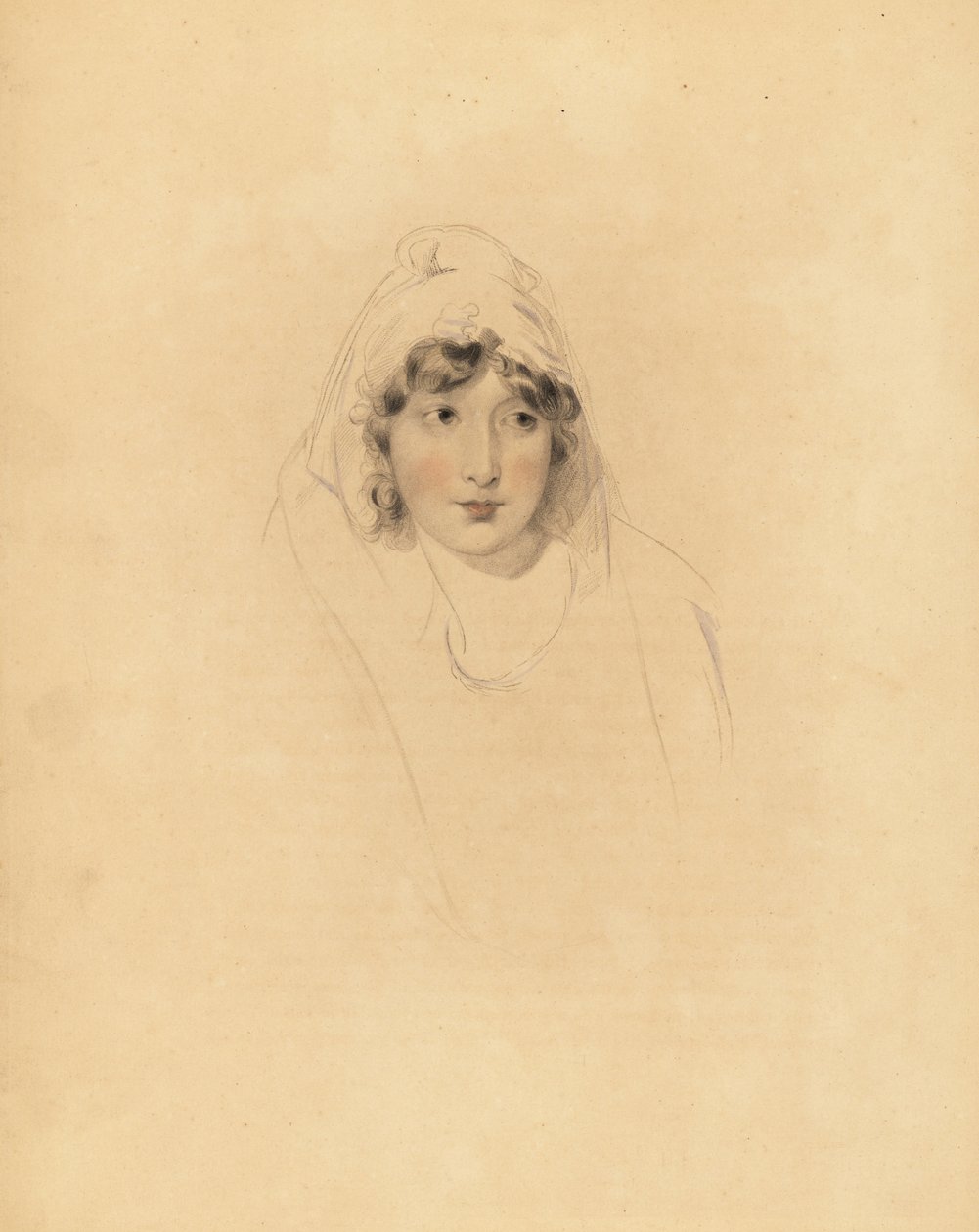 Portrait de Lady Augusta Lowther, comtesse de Fane, épouse du 1er comte de Lonsdale. Gravure teintée à la main de Frederick Christian Lewis d