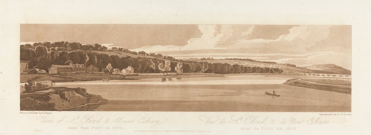 Vue de Saint-Cloud et du Mont Calvaire prise du Pont de Sèvres 1802; Planche 18 des Vues de Paris, le Volume Emanuel traçage de la planche B1981.25.2627 - Frederick Christian Lewis the Elder